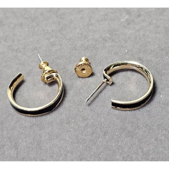 Vintage Monet Black Enamel Hoop, Faux Pearl Studs & Enamel Knott Pierced Earring - Picture 4 of 7
